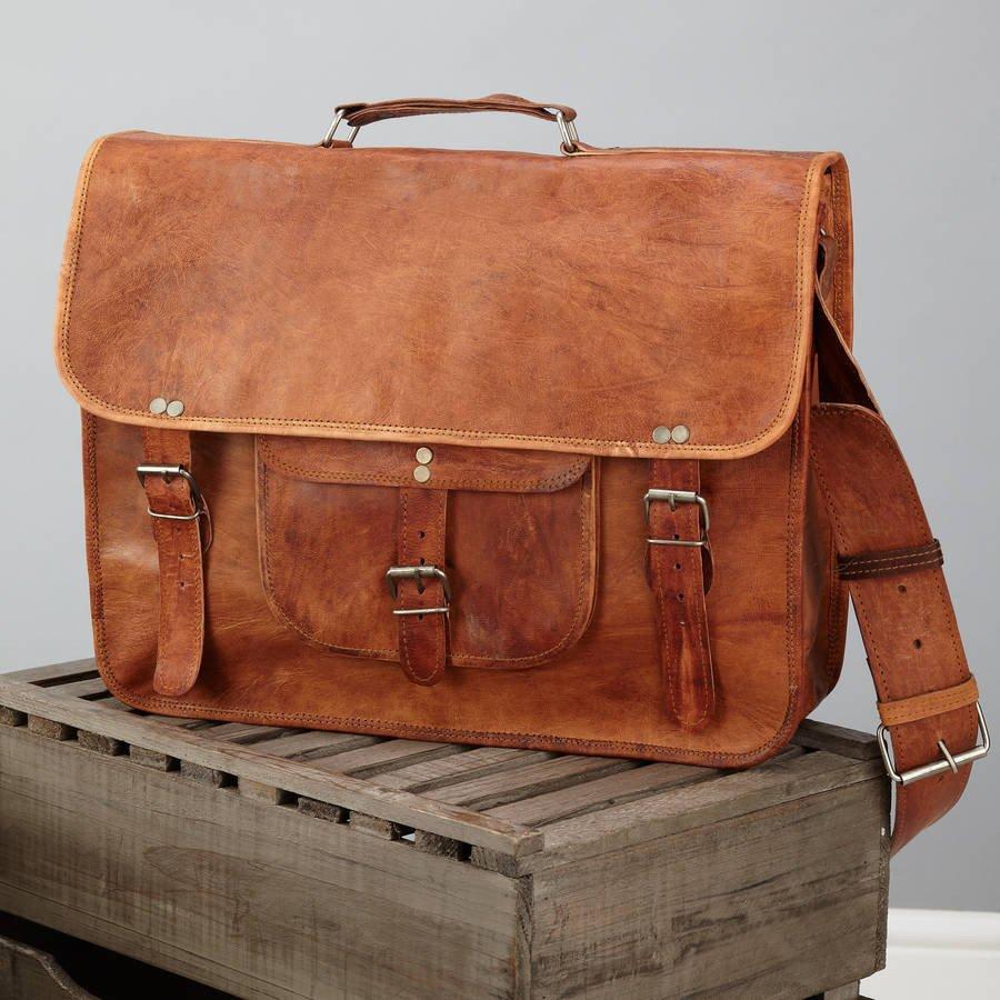 laptop office briefcase bag Large Men&#39;s Classic Leather Satchel - CraftShades Inc.