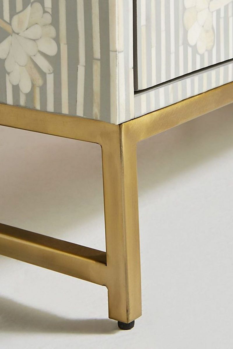 Bone Inlay Chest of 6 Drawers Flower Design Table in Grey Color - Image 5