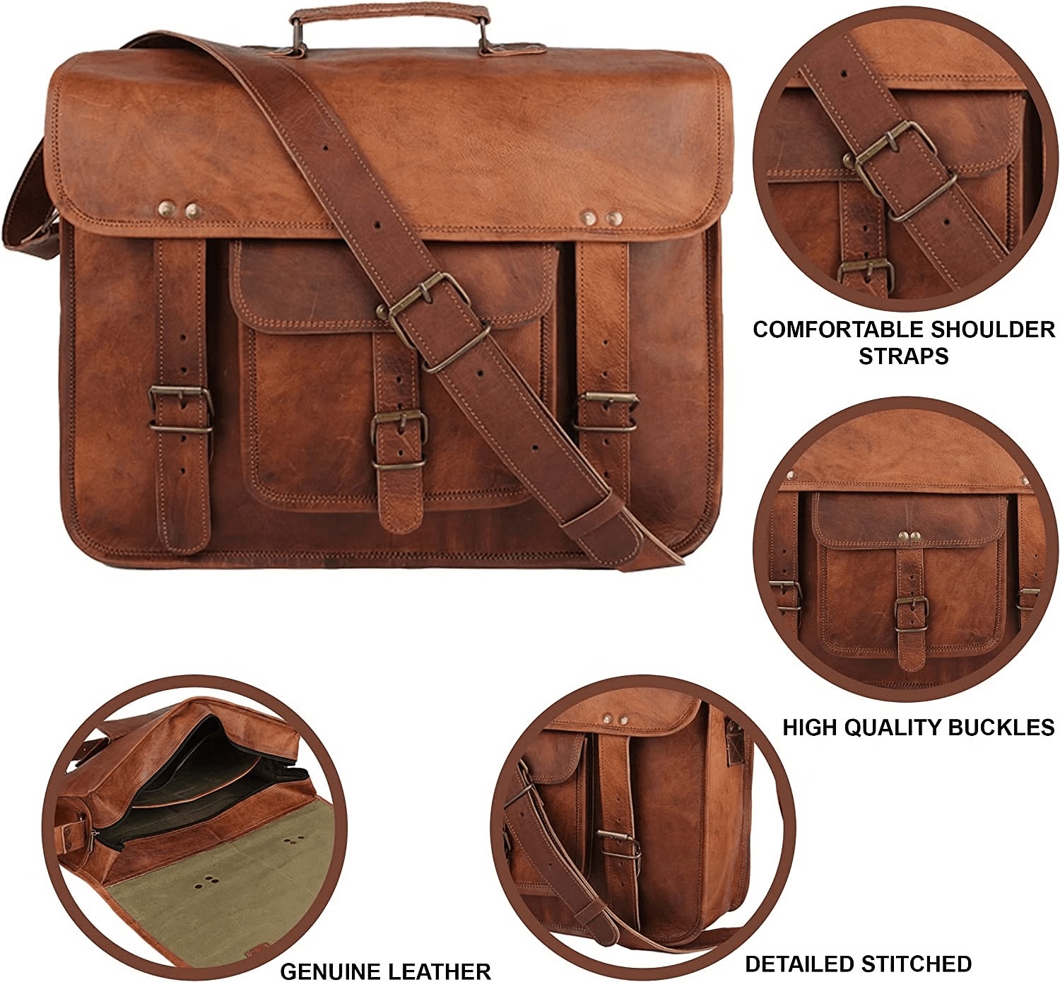 Leather Men's Satchel Laptop Bag - Vintage Leather Satchel