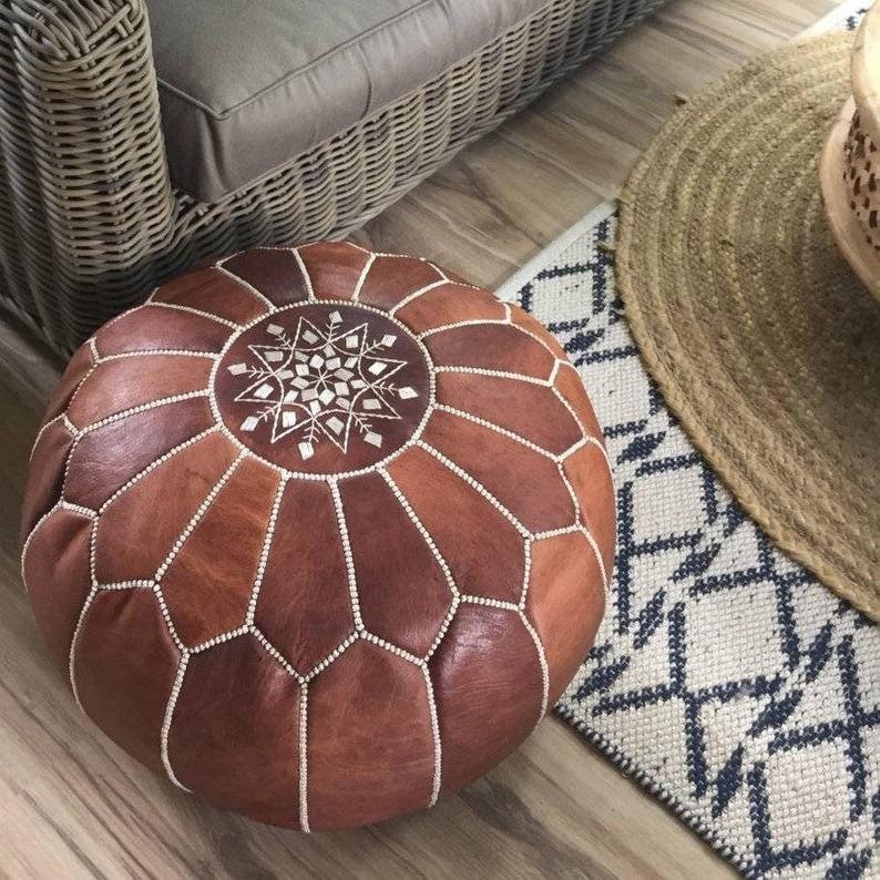 2 Moroccan ottoman hotsell pouf dark tan and white leather pouf moroccan decor round ottoman pouf furniture floor pouf handmade moroccan pouf