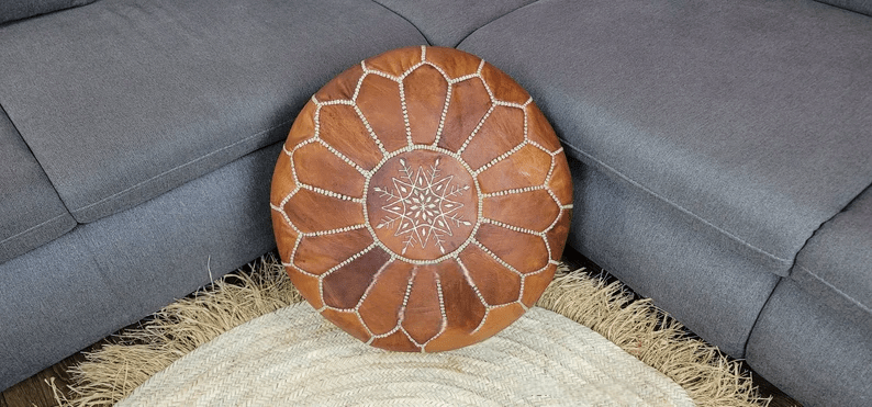 Moroccan Ottoman Pouf **50% OFF** online with White Stitching, Leather Pouf, Ottoman Pouf, Moroccan Leather Pouf, Moroccan Pouffe, Pouf chair